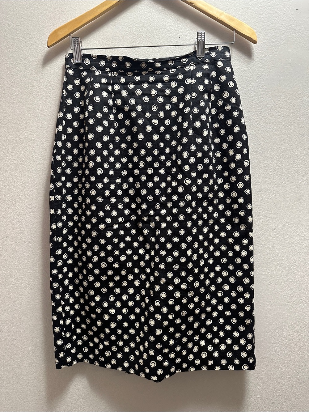 Harry Who Cotton Linen Black White Abstract Polka Dot Pencil Midi Skirt Sz 10